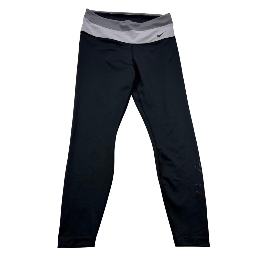 Nike Dri-FIT Womens Leggings Black Gray Graphic Athletic Tights Size M